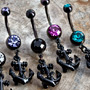 Black-coat anchor dangle navel with colored gems