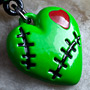 Green stitched zombie heart dangle navel