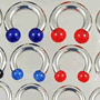 Steel internally threaded circular barbell with acrylic balls