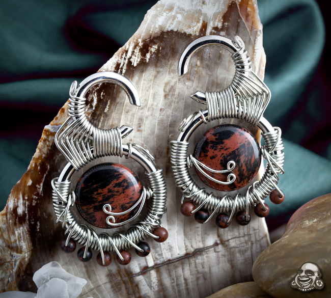 Stainless Steel Wire Wrap Weights with Mahogany Obsidian