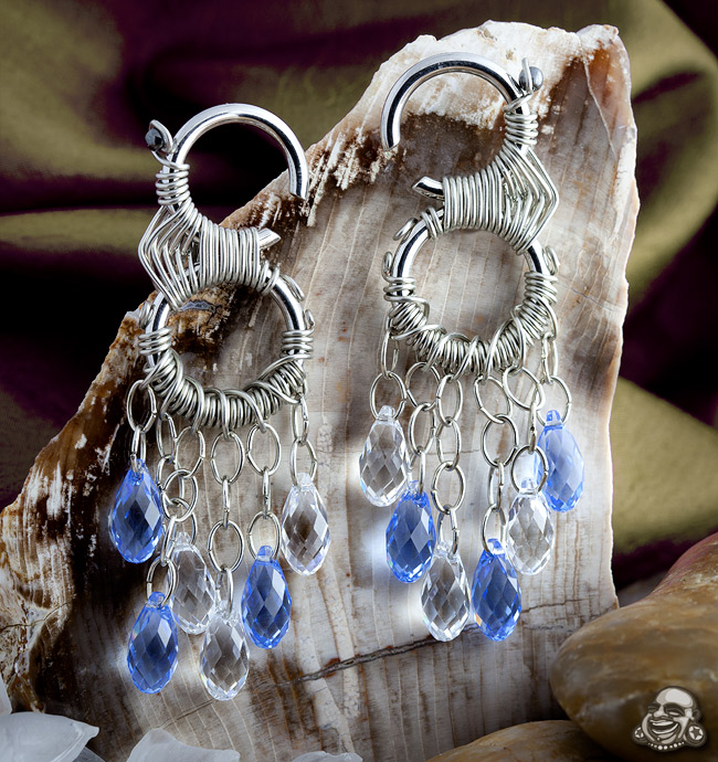 Stainless Steel Wire Wrap Weights With Faceted Blue And Clear Cz Gems