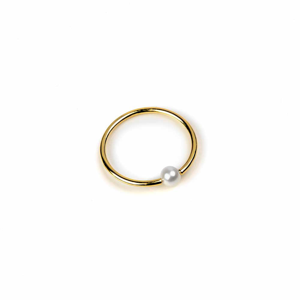 14K Gold Captive Bead Ring Pearl