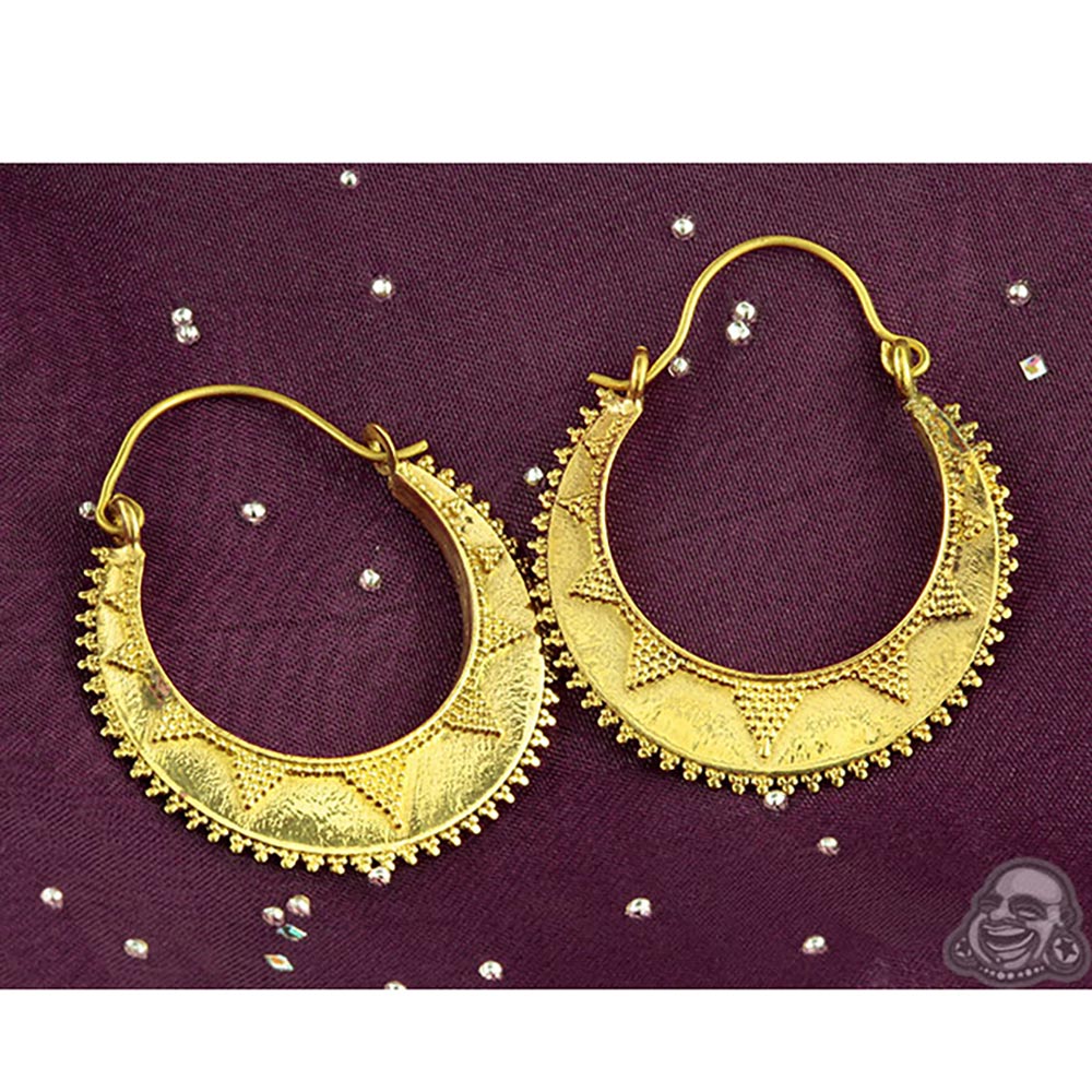 Brass Beaded Sunray Hoops