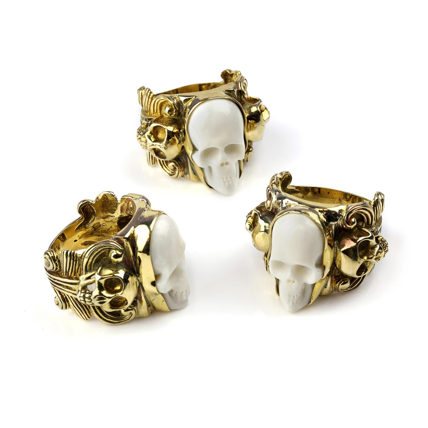 Sylvan Carved Skull Ring: Bone And Brass Finger Ring