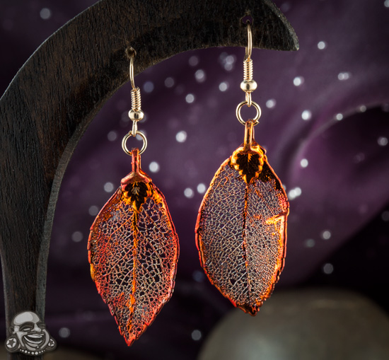 Copper Electroplated Rose Leaf Earrings