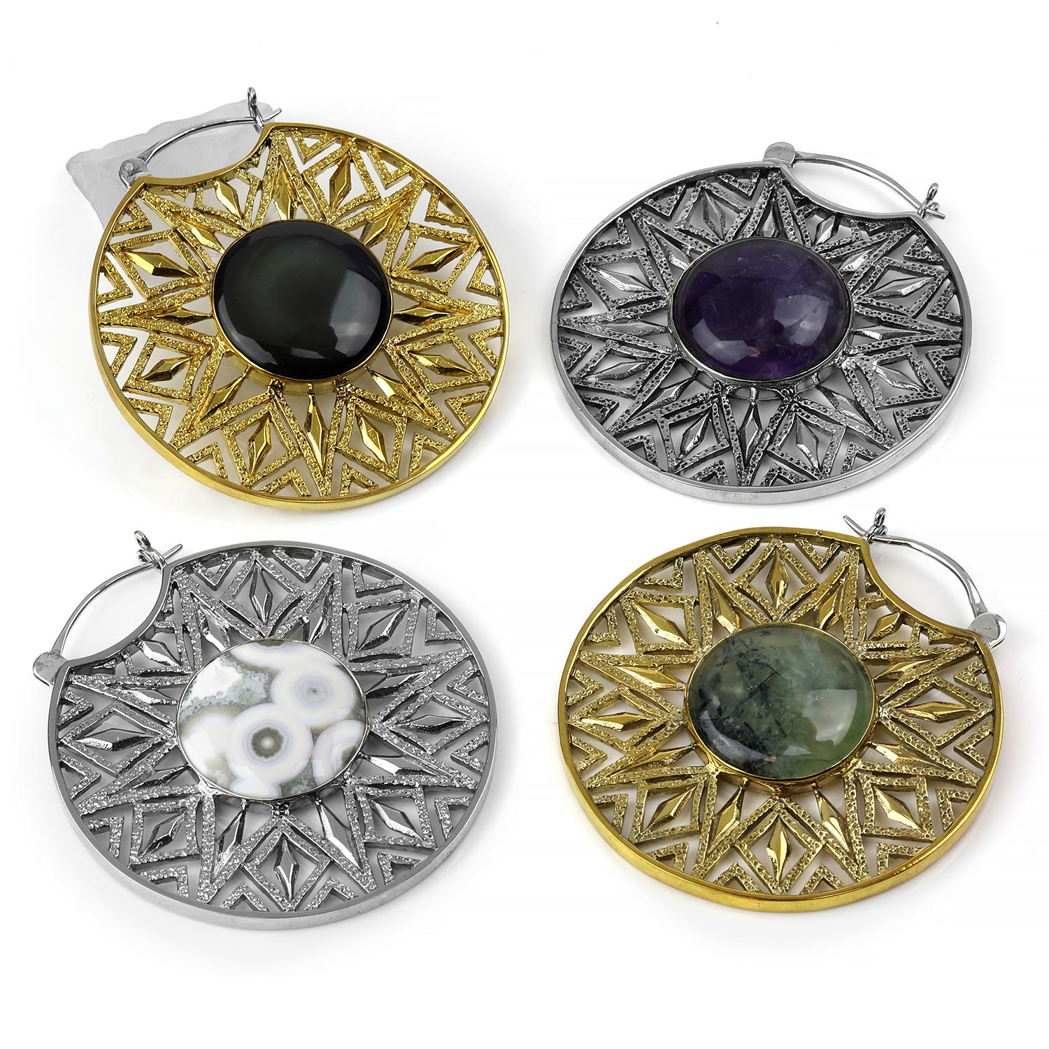 Brass Horus Hoop Design With Stone Cabochons