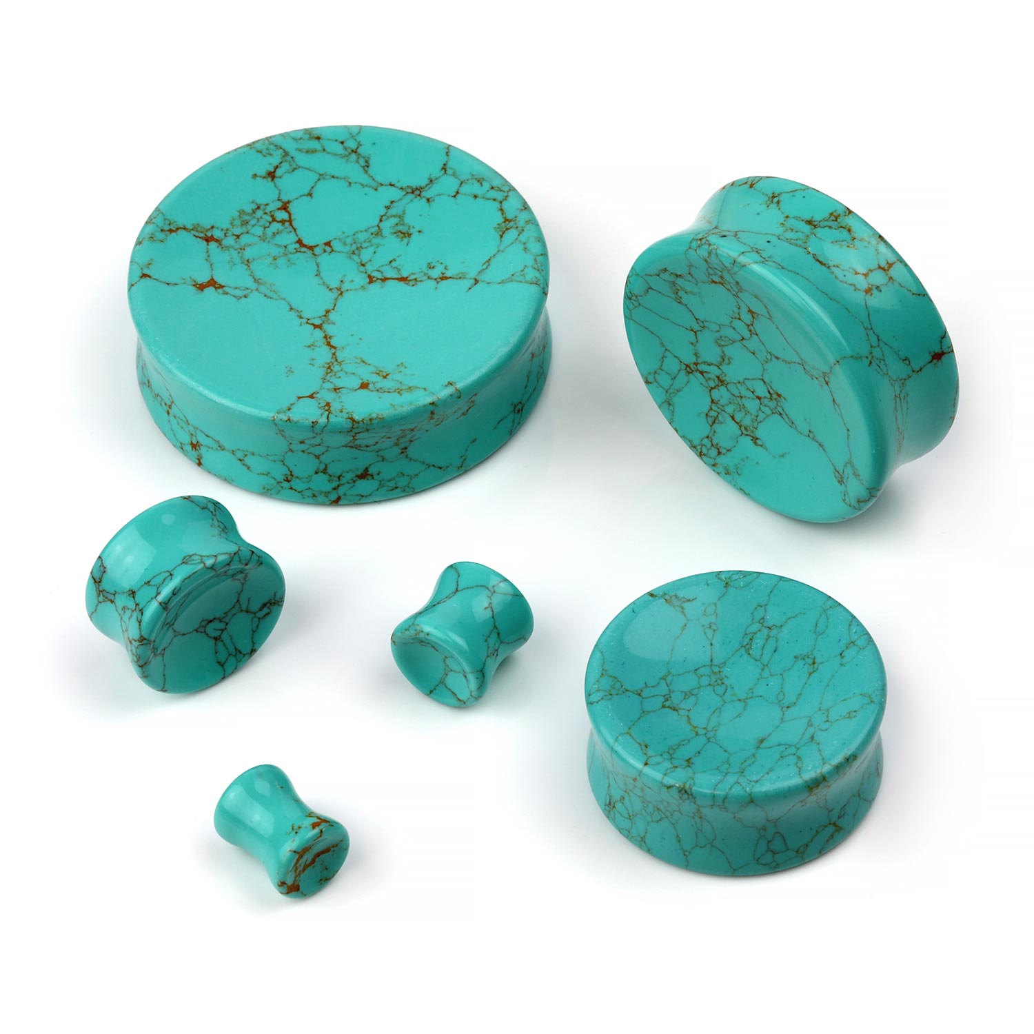 thumbnail image 2 of Pair Of Turquoise Stone Double Flare Plugs / Gauges – 10mm, Organic Look 2 of 5