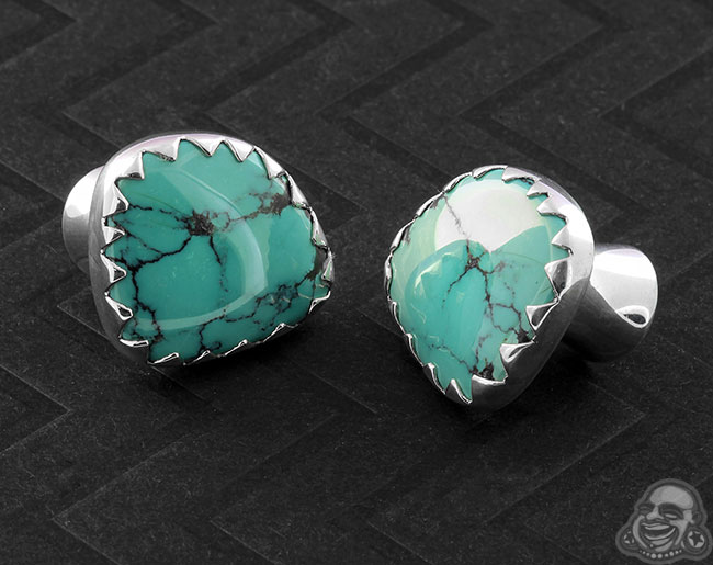 Diablo Silver Plugs With Free Form Turquoise Gauges Silver Plugs With Free Form Turquoise