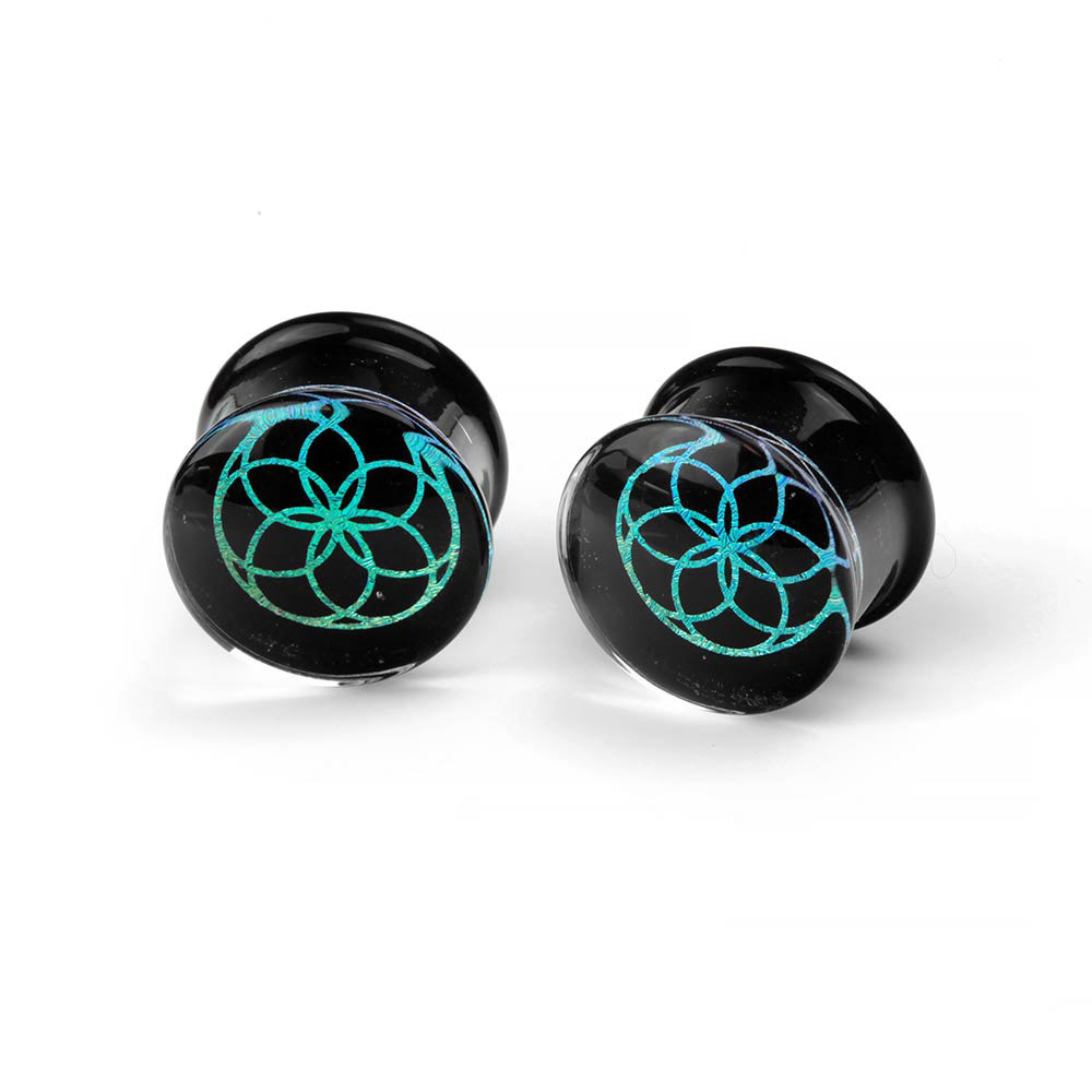 Glass Flower Of Life Dichro Image Plugs