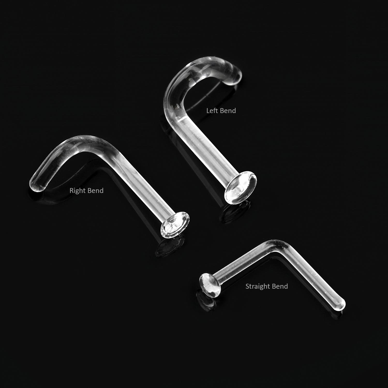 ARRK 2Pcs Clear Acrylic L Bend Nose Stud Retainer - 2mm Flat Round Top, 20g, Flexible