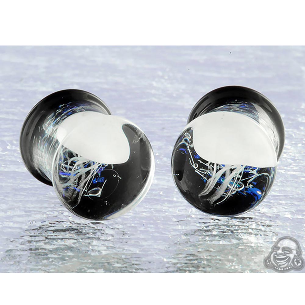 Pyrex Glass Jellyfish Plugs (white On Blue Diamond)