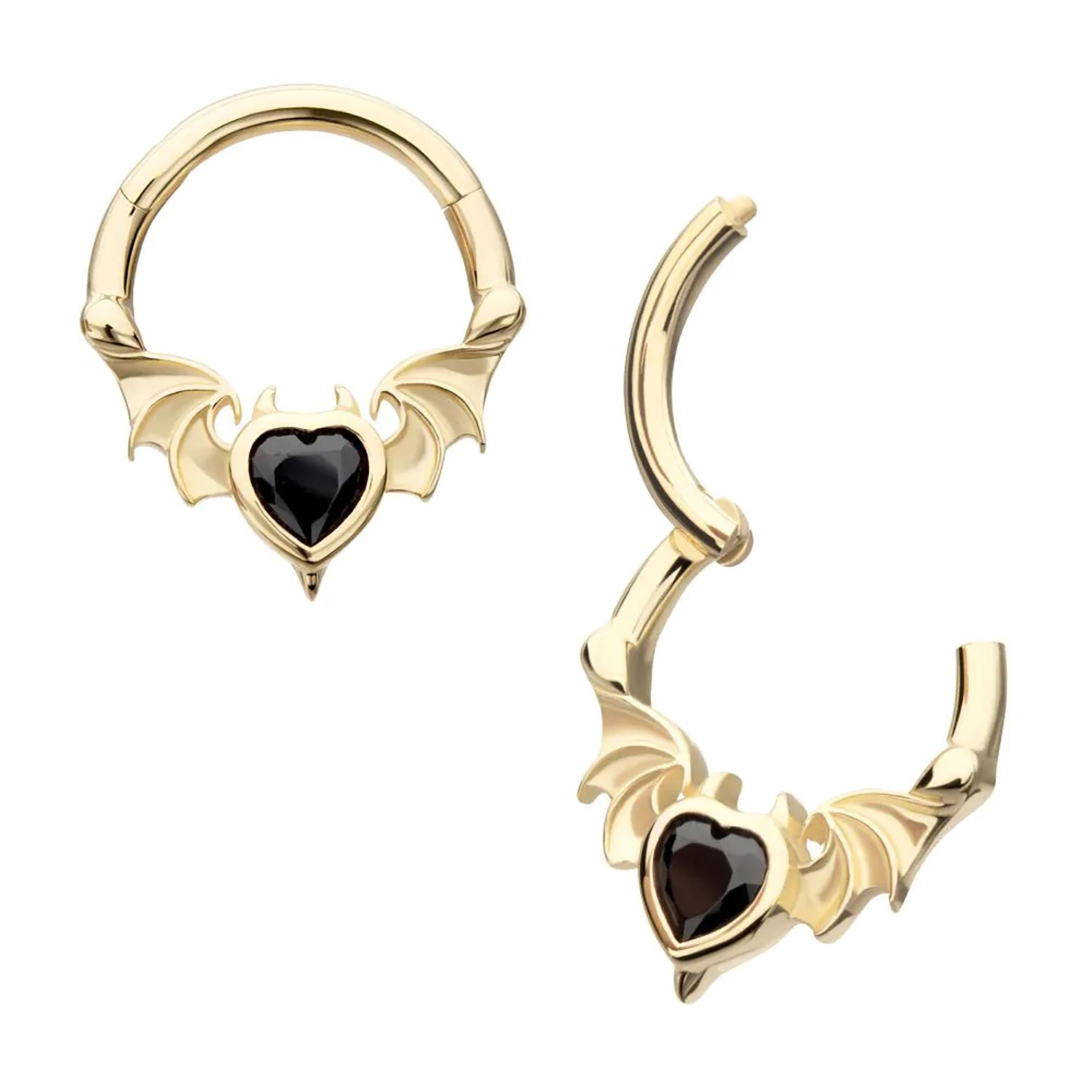 14k Gold Bat Wings Devil Heart Daith Septum Clicker