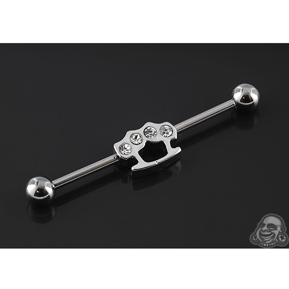 Steel Gemmed Brass Knuckles Industrial Barbell