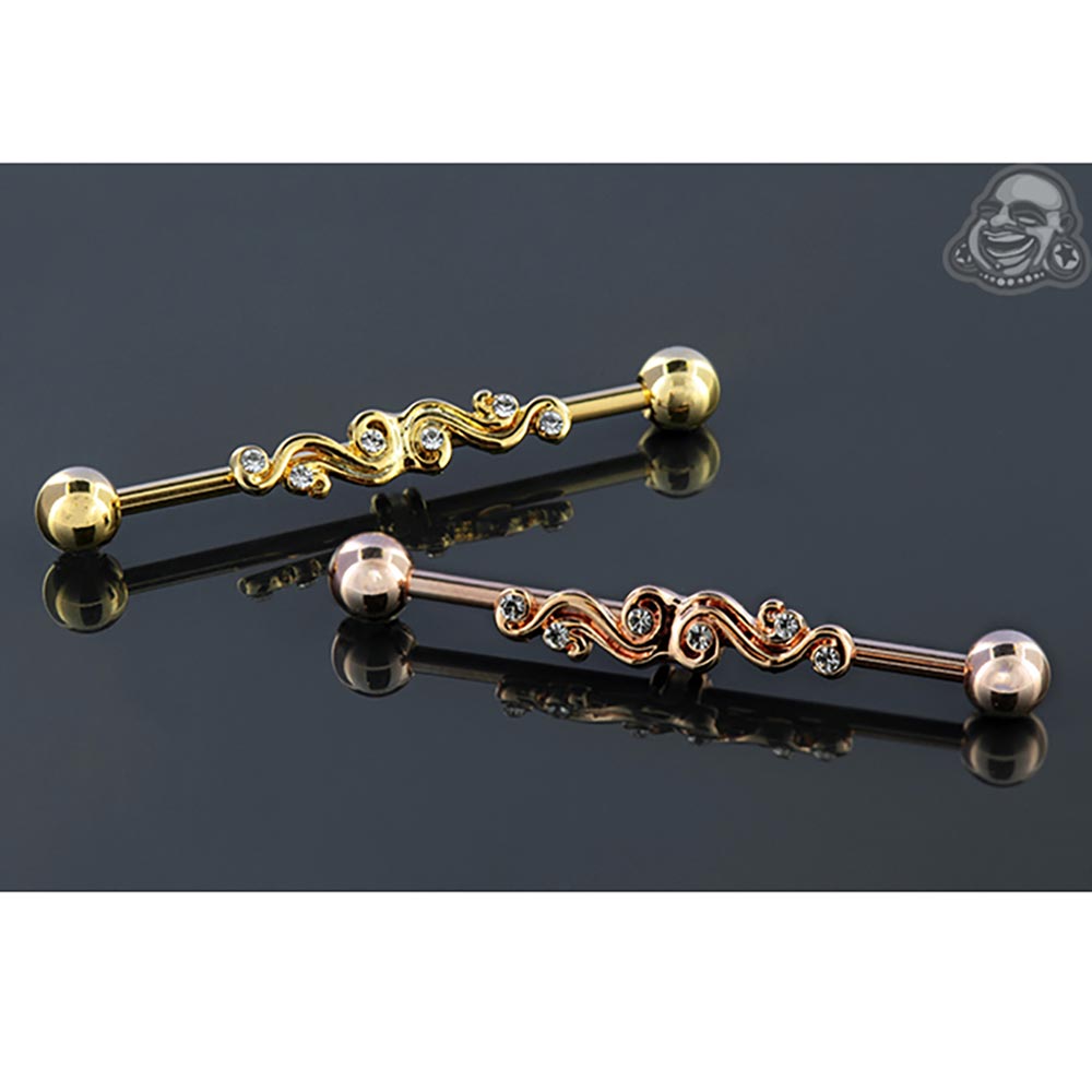 ColorCoated Gemmed Swirl Industrial Barbell Set