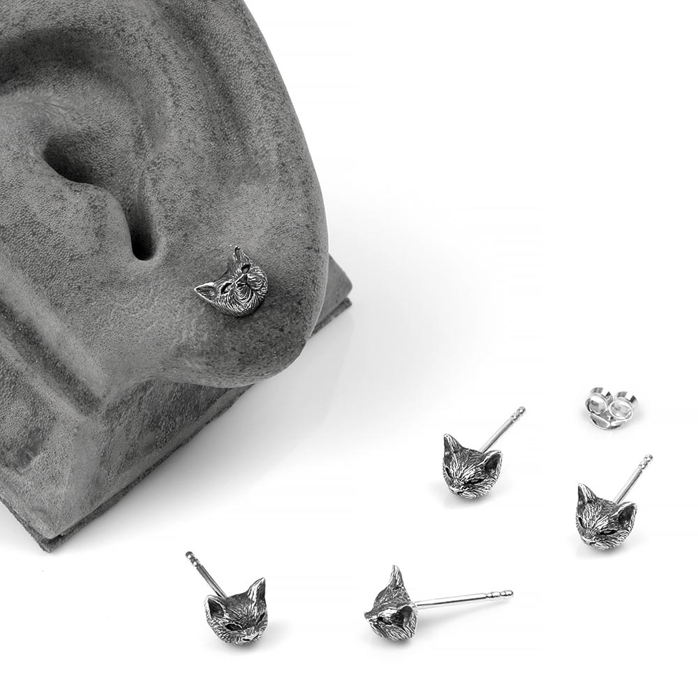 thumbnail image 2 of Adorable Silver Plated Kitten And Moon Stud Earrings – 925 Sterling Silver 2 of 6