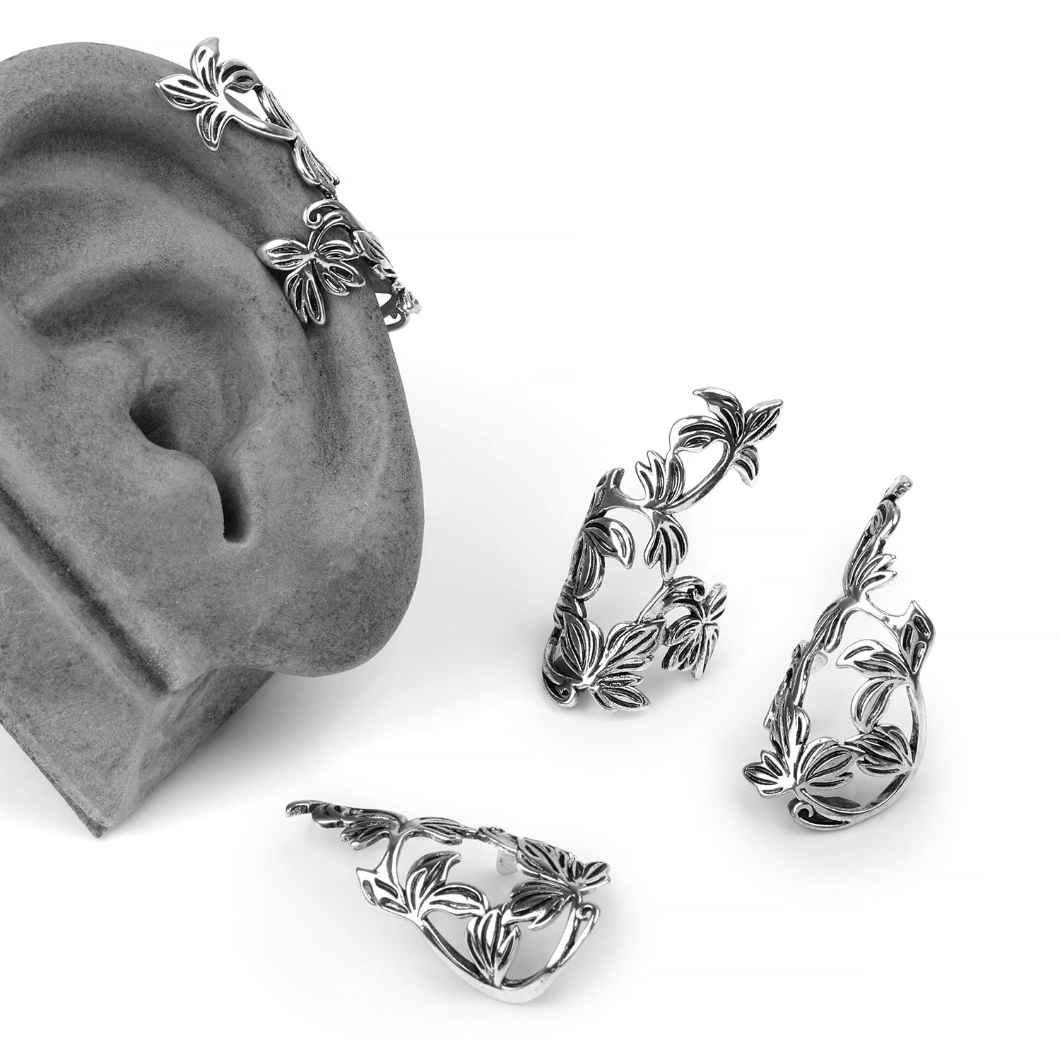 Sterling Silver Climbing Tendril Ear Cuffs