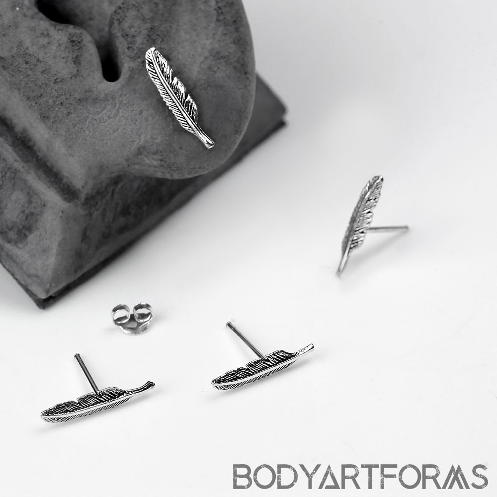 Silver feather stud earrings Clearance