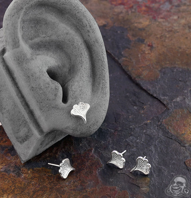 Sterling Silver Ginkgo Leaf Stud Earrings