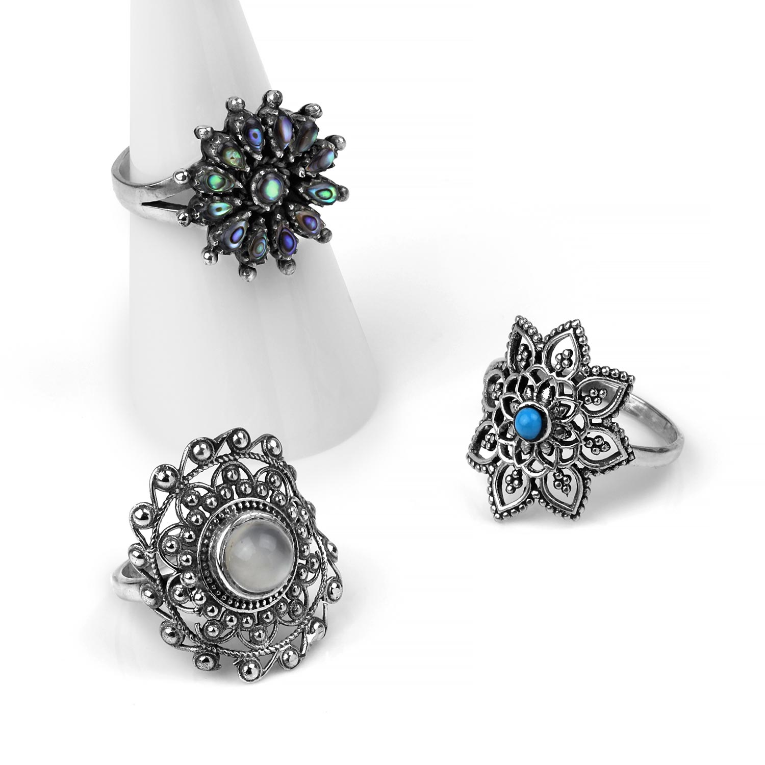 Sterling Silver Mandala Rings