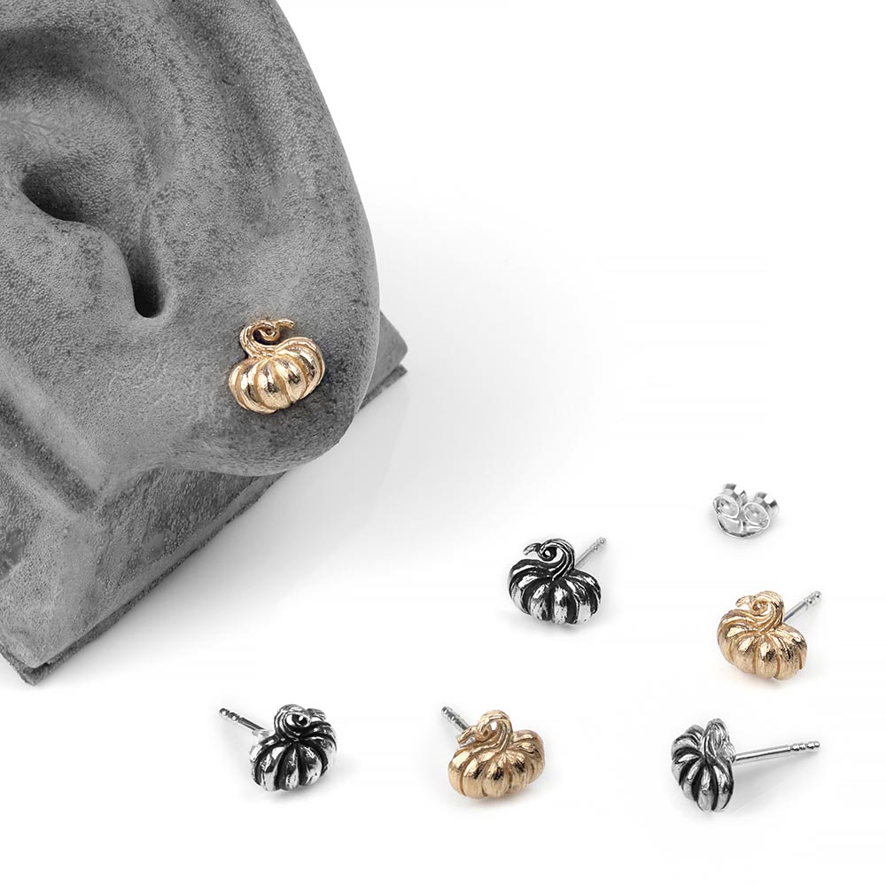 Bluebubble Silver Pumpkin Face Earrings - Gothic Halloween Fancy Dress Drop Earrings