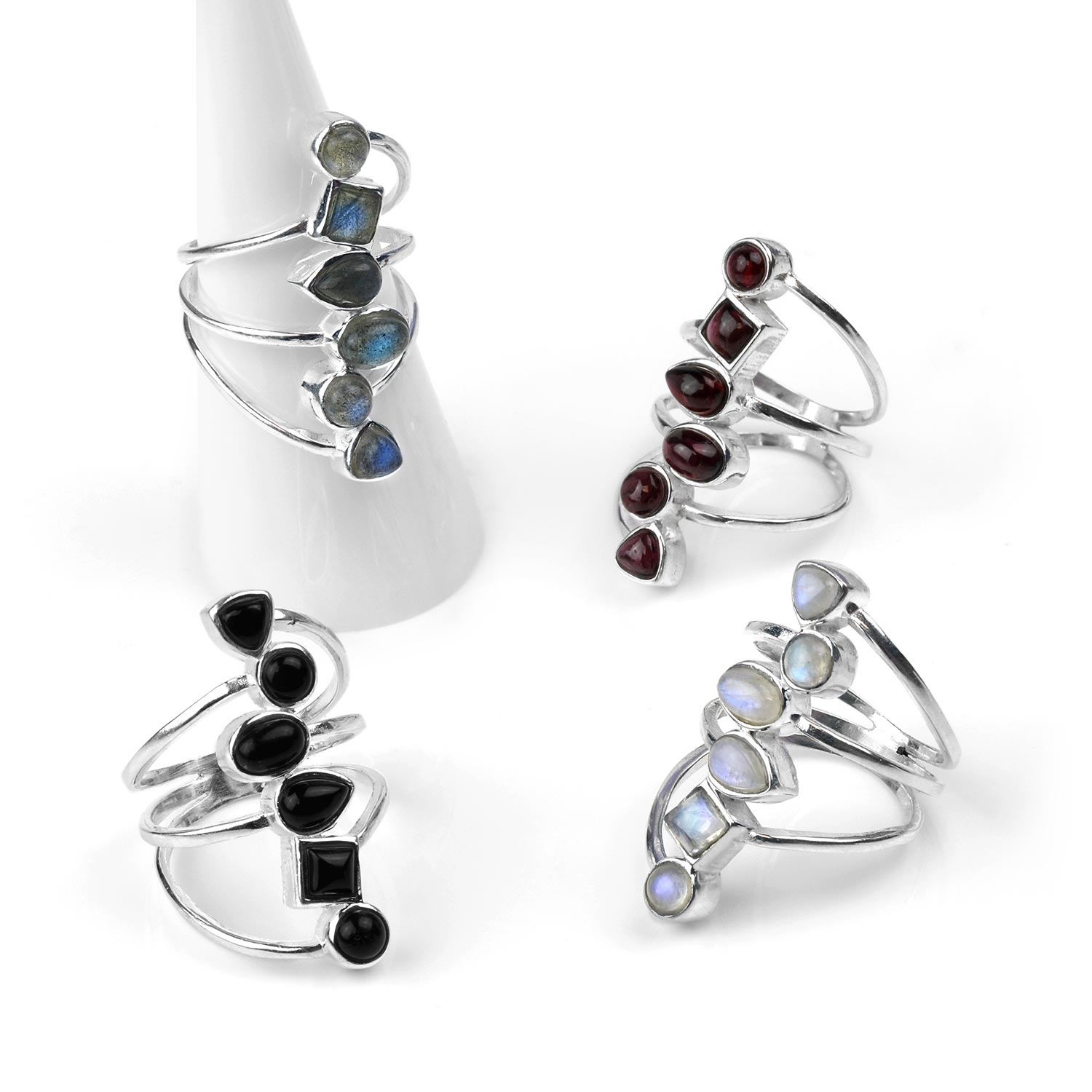 Steps Rings Closing Silver And Stone Geo Steps Rings In Sterling Silver