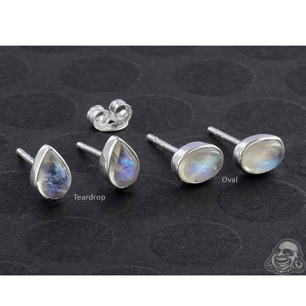 Rainbow Moonstone And Silver Stud Earrings Rainbow Moonstone And Silver Stud Earrings