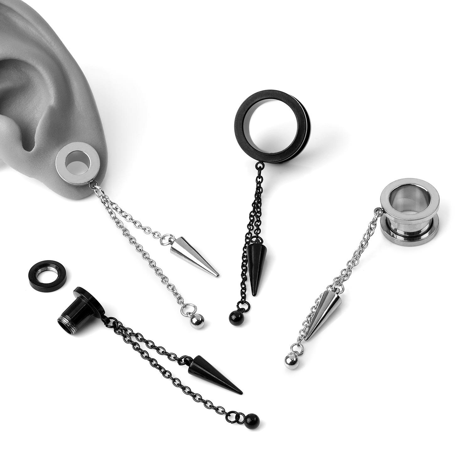 Steel Ball And Spike Chain Eyelets For Stretched Lobes