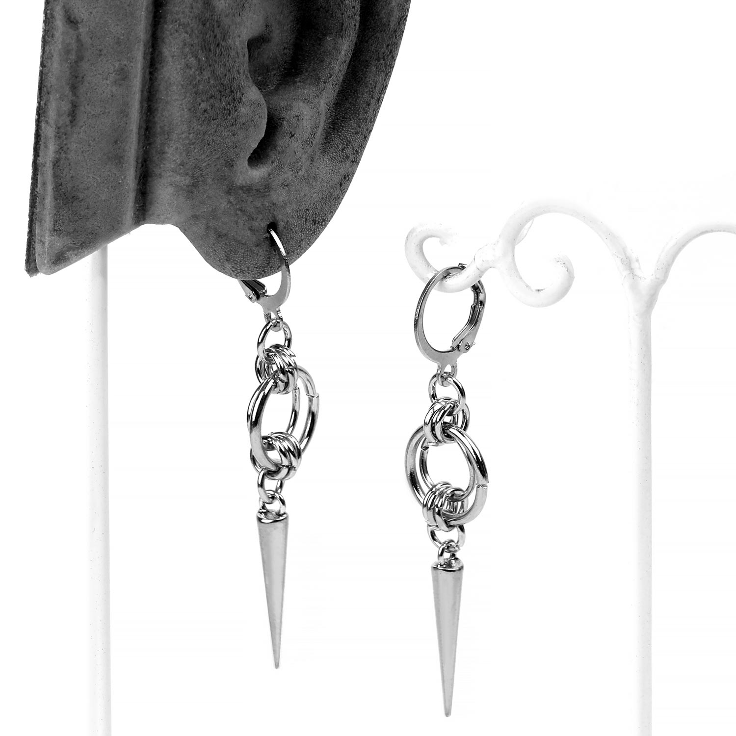 18G Steel Chainlink Spike Drop Huggie Earrings