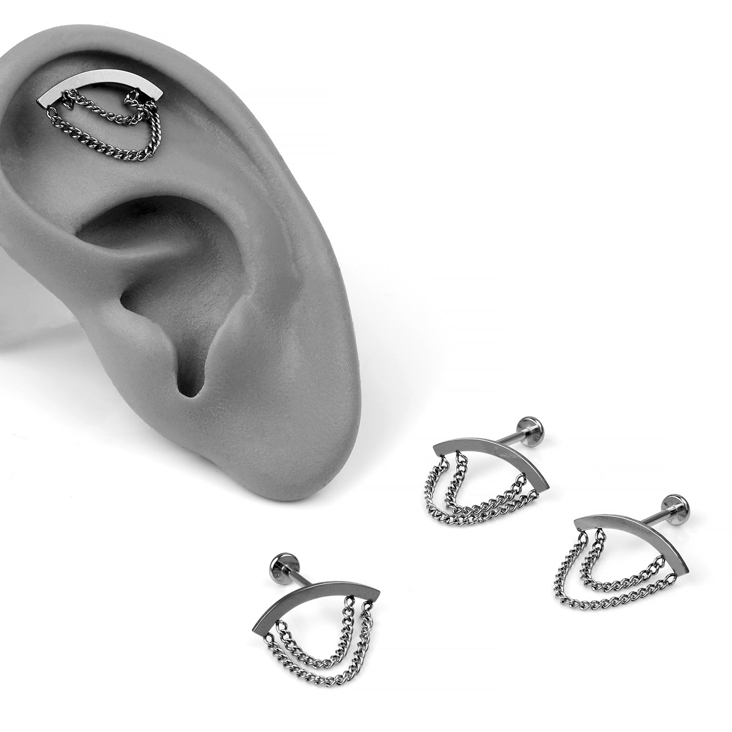 Steel Dual Chain Labrets For Helix Piercing