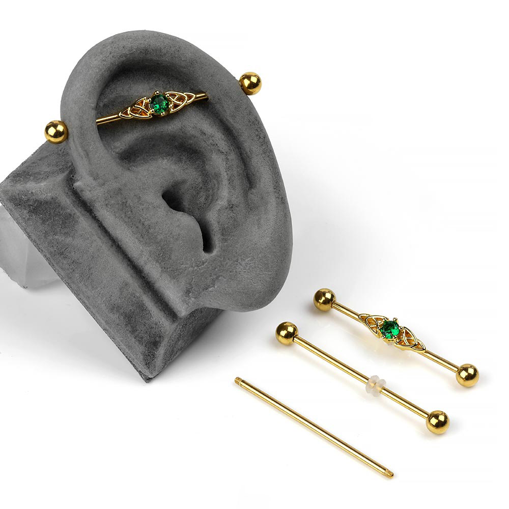 Industrial Barbell Set With Gemmed Celtic Knot