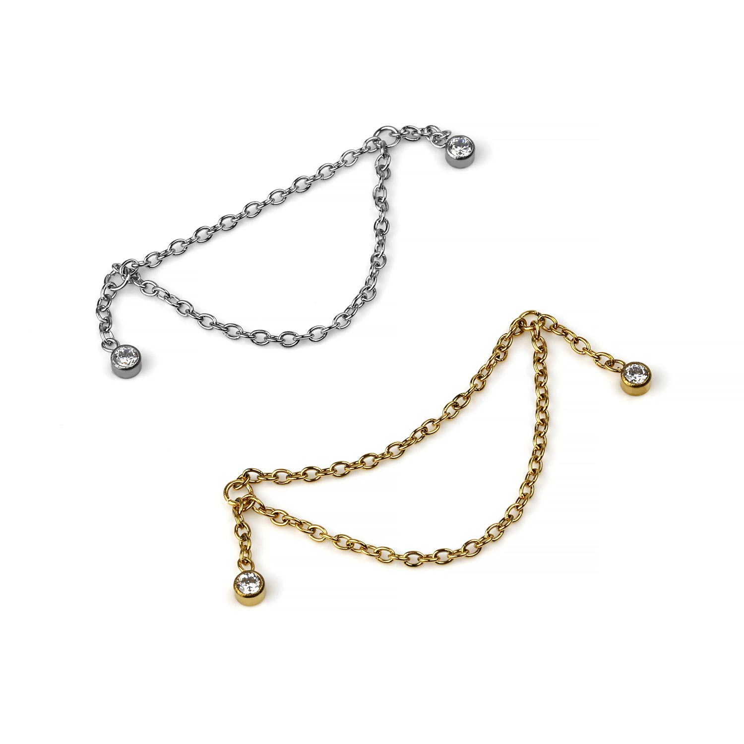 Steel Double Chain With Hanging Gems For Piercings