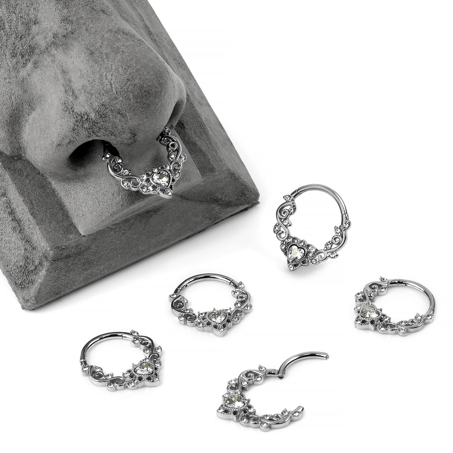 Heart Filigree Multi-gem Septum Clicker Steel Piercing