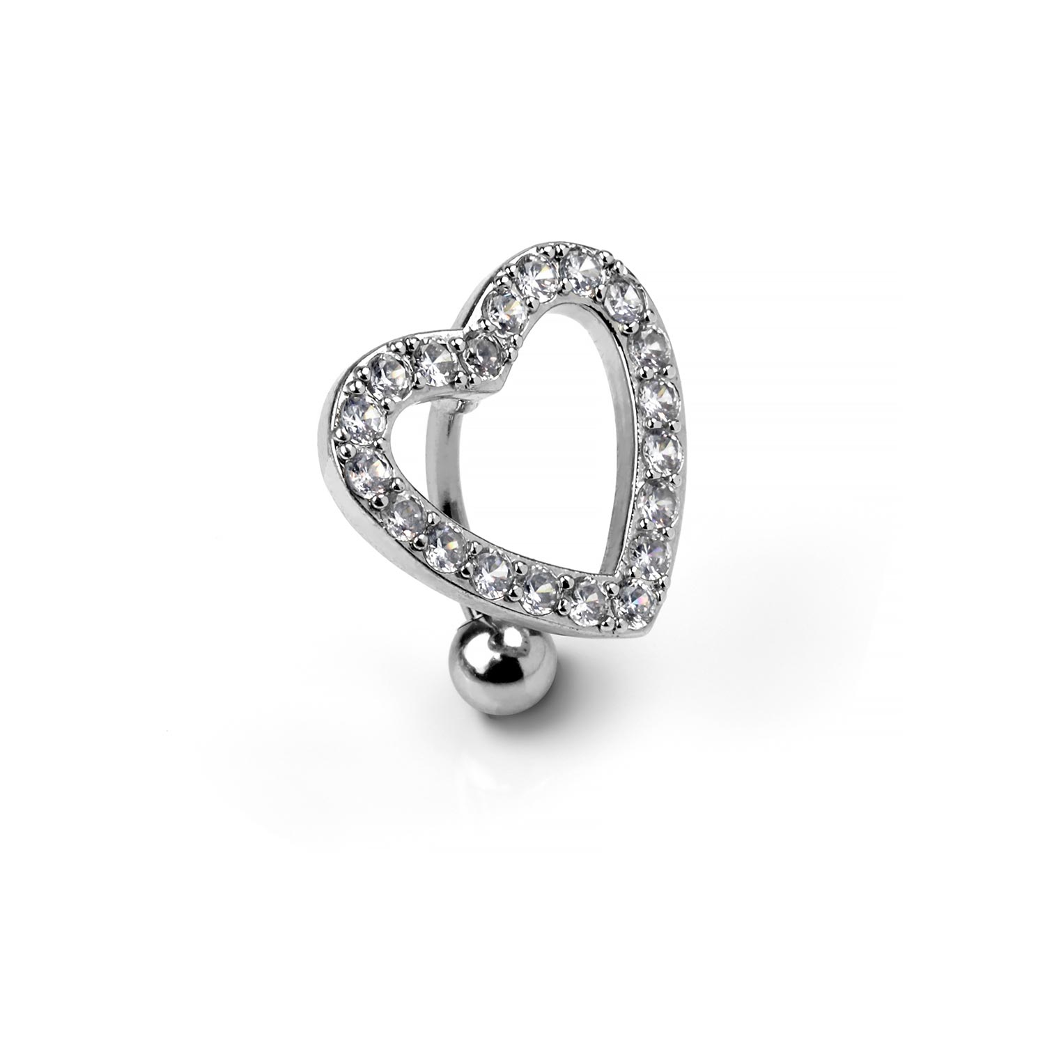 Sterling Silver & Crystal CZ Heart Belly Bar Navel Ring - Jewellerybox AB-8105