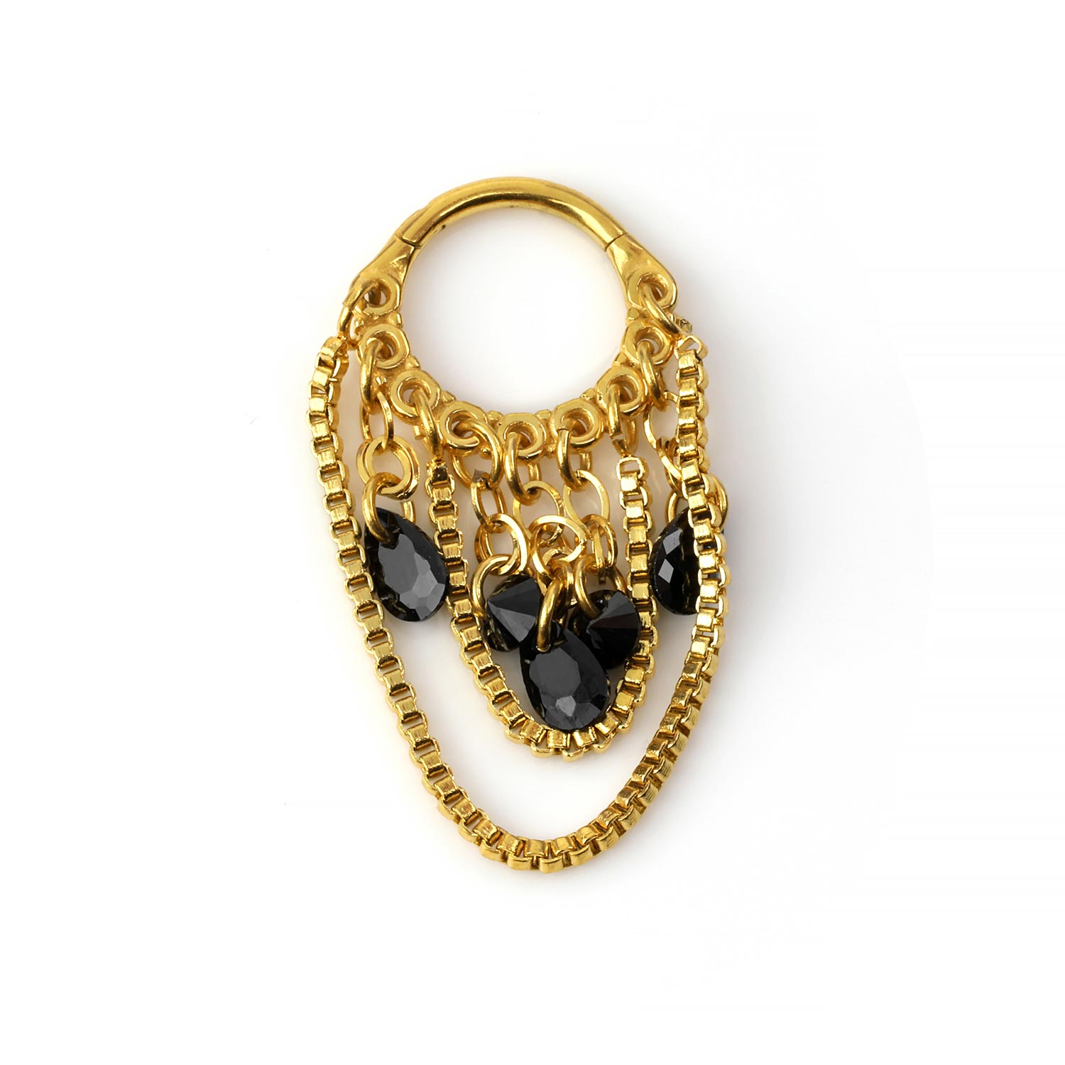 Metallic. Click Steel Clicker With Gem Chain Swag Septum, Helix Piercings
