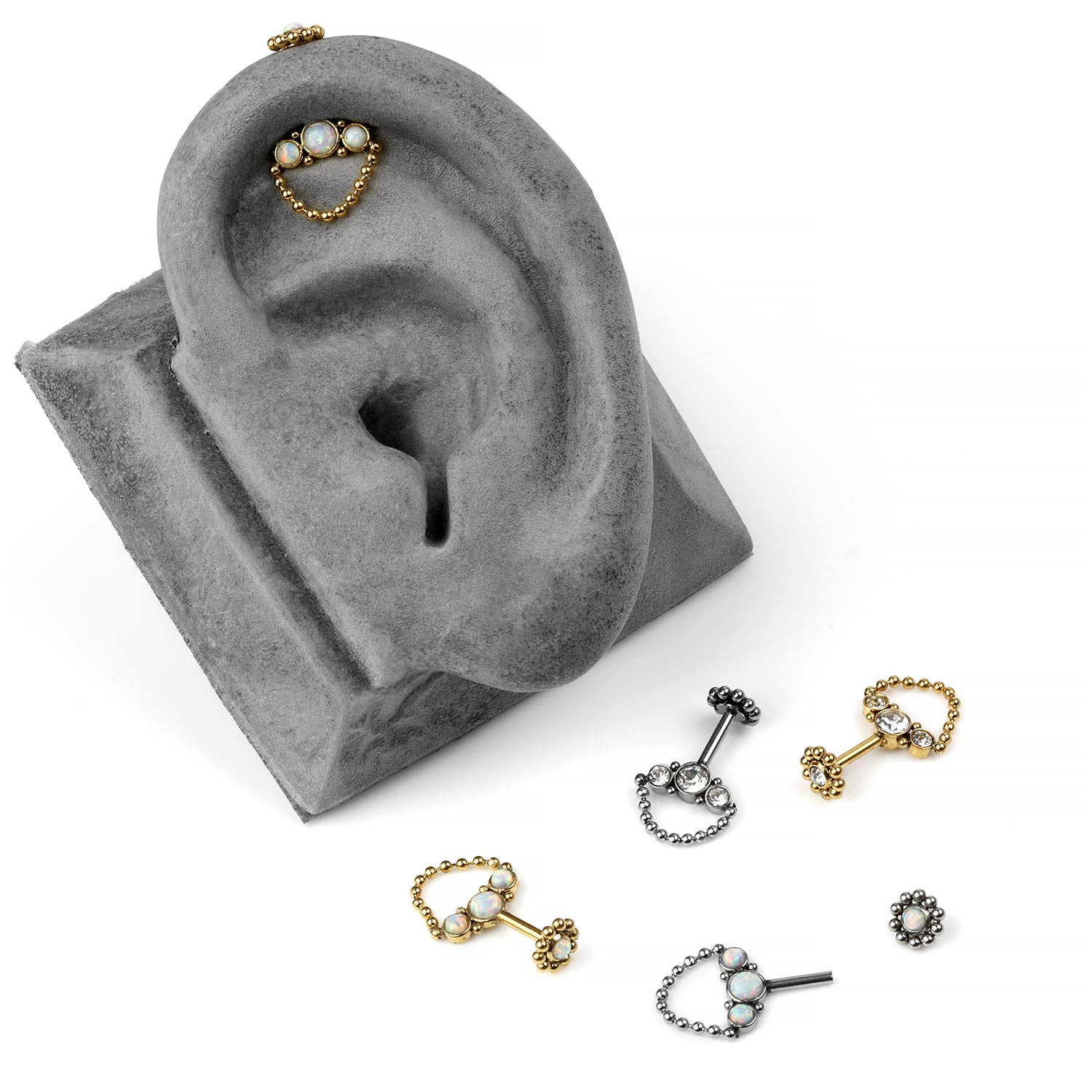 Steel Tri-gem Floating Labret With Synthetic Opals