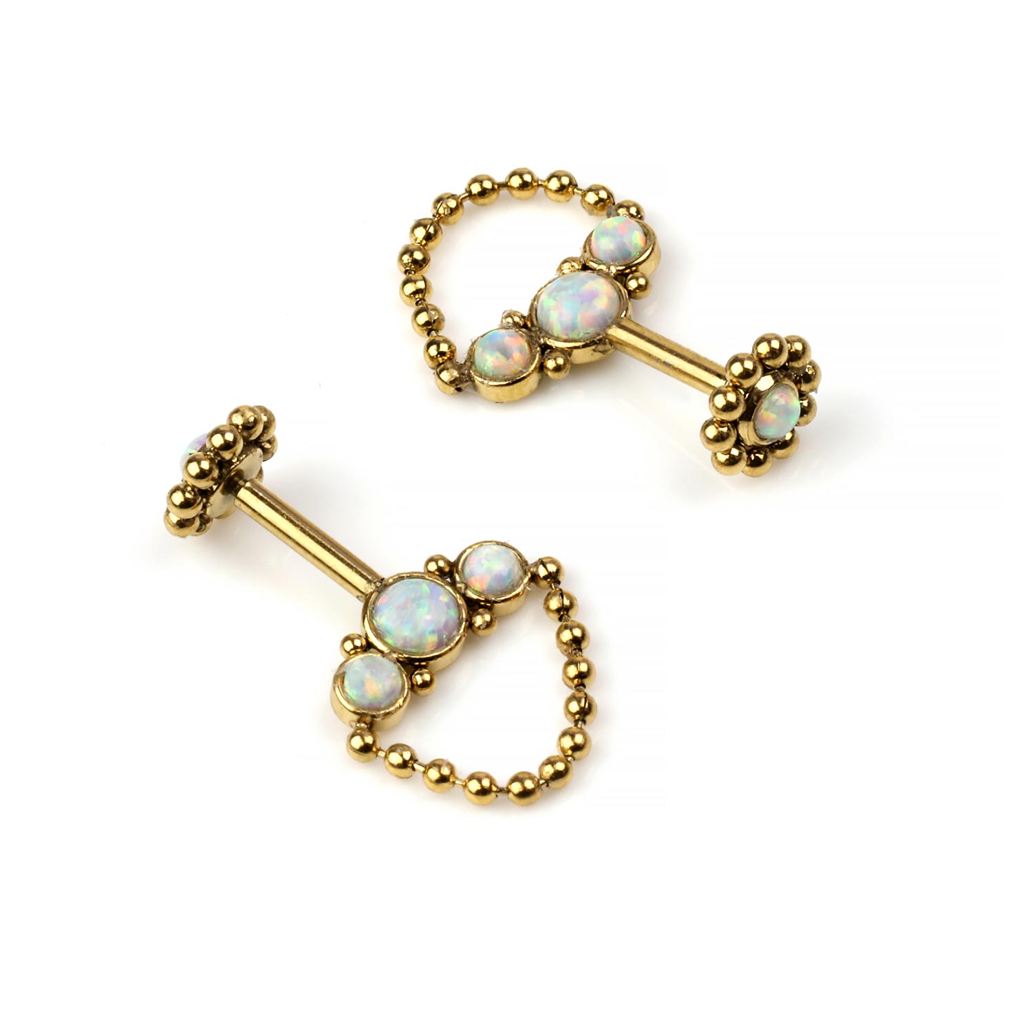 Steel Tri-gem Floating Labret With Synthetic Opals