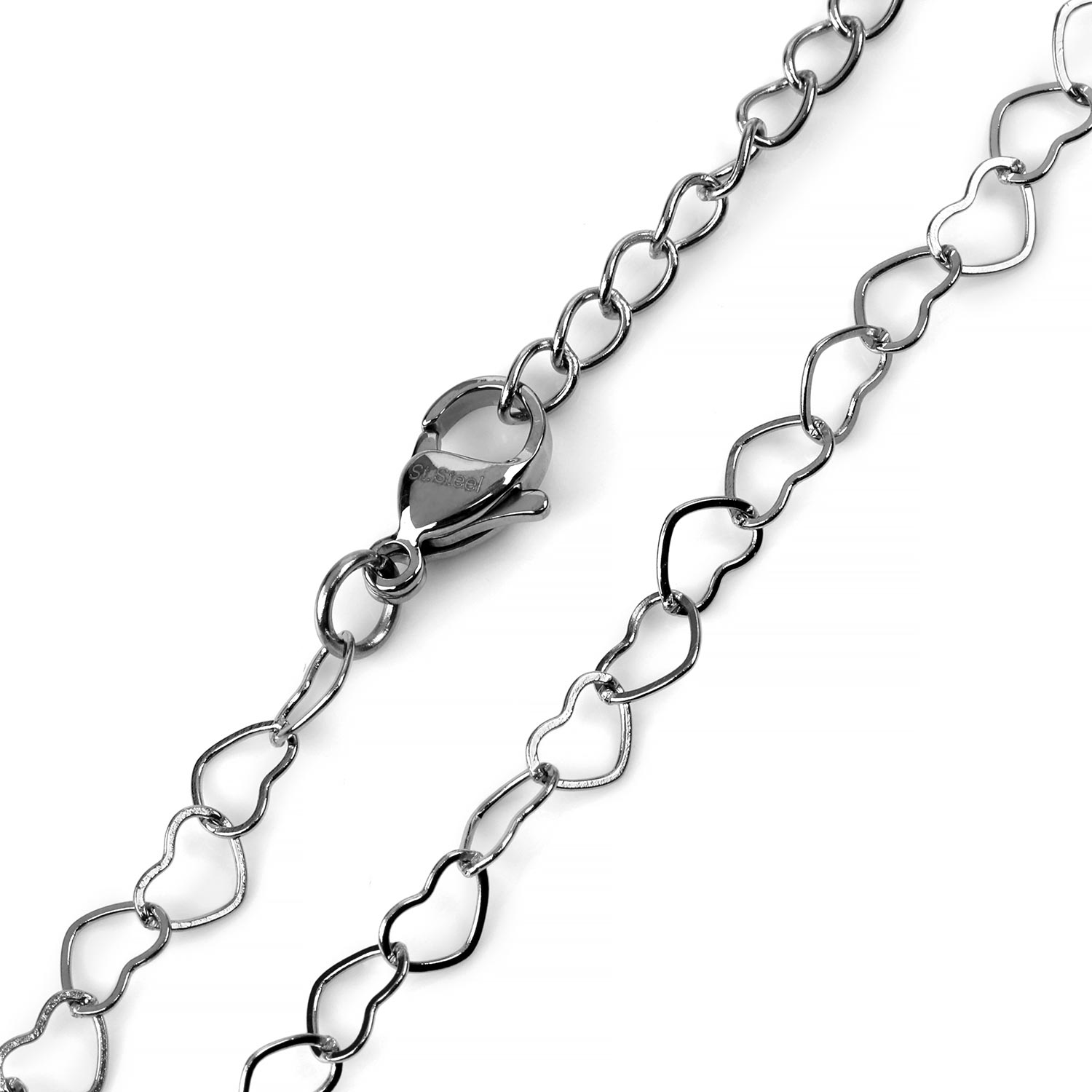 Steel Heart Link Chain Necklace