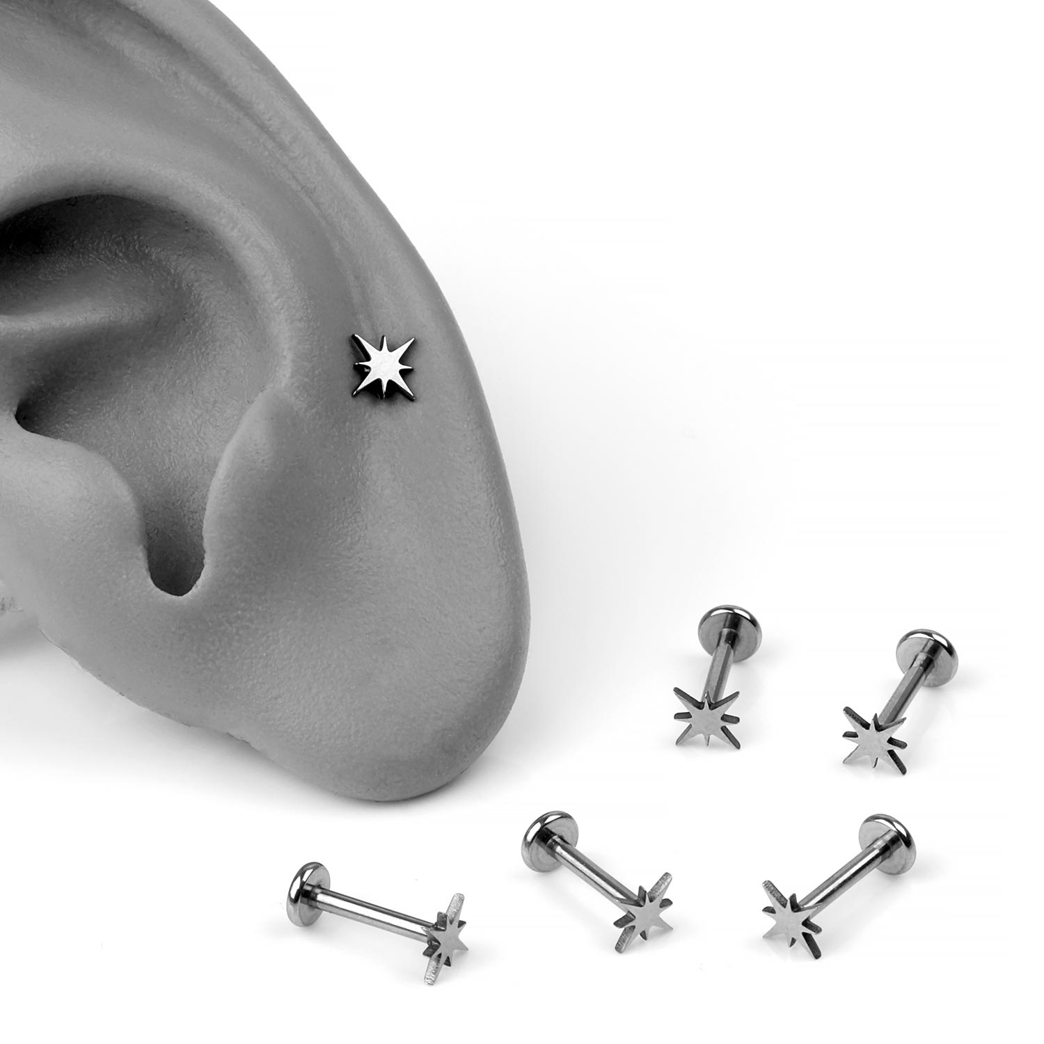 Steel North Star Labrets For Helix & More Piercings
