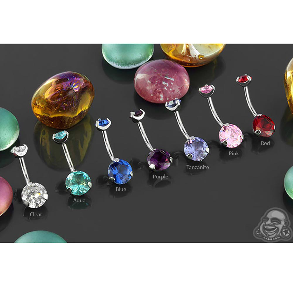 thumbnail image 2 of Internally Threaded Double Clear Gem Navel Ring - 316L Surgical Steel, Multiple Sizes, Cubic Zirconia 2 of 2