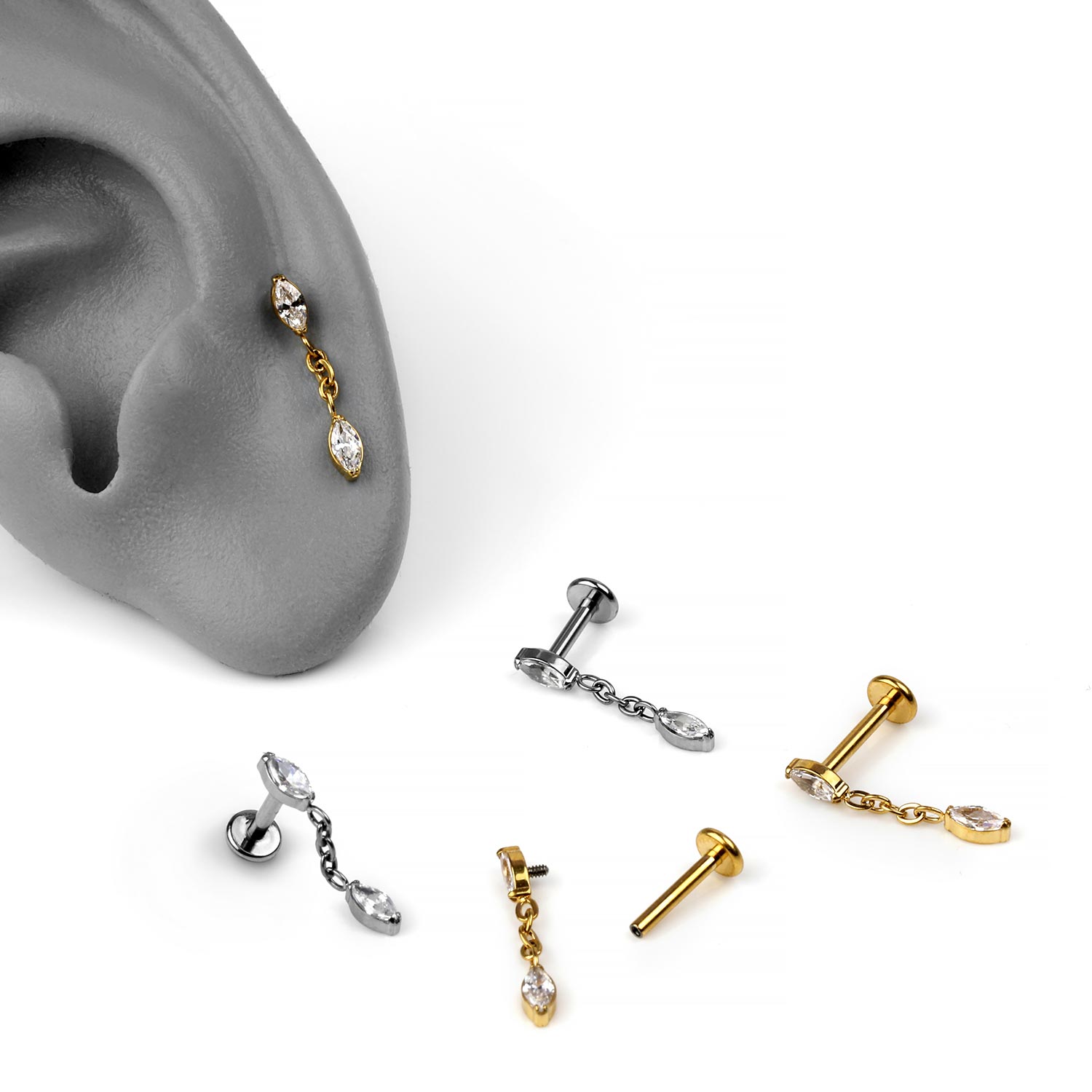 Implant Grade Titanium Marquise Labret With Marquise Dangle